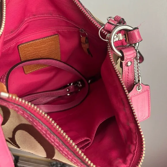 Coach Tan and Pink Signature Shoulder Bag - Picture 7 of 15